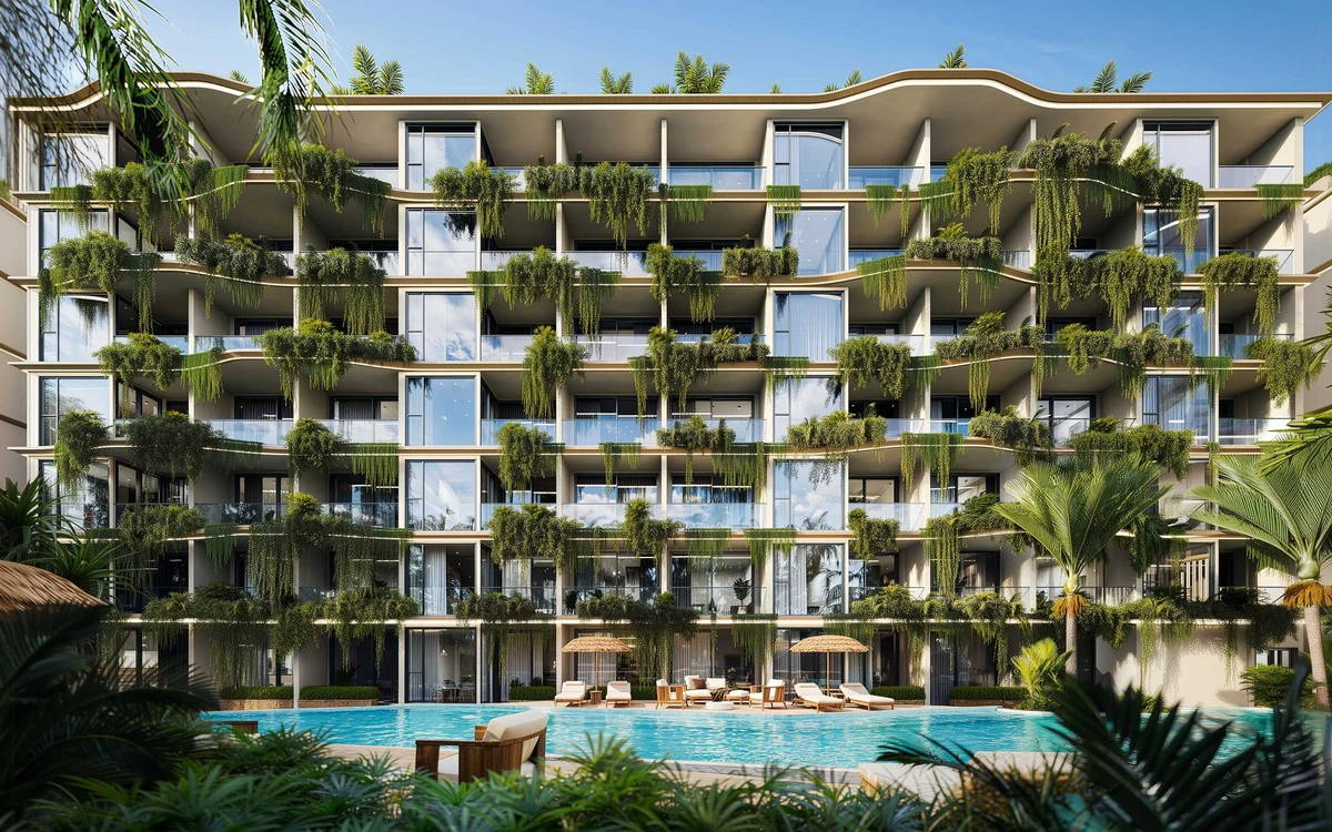 Sun Hills Lakeside exterior with tropical landscaping and swimming pool