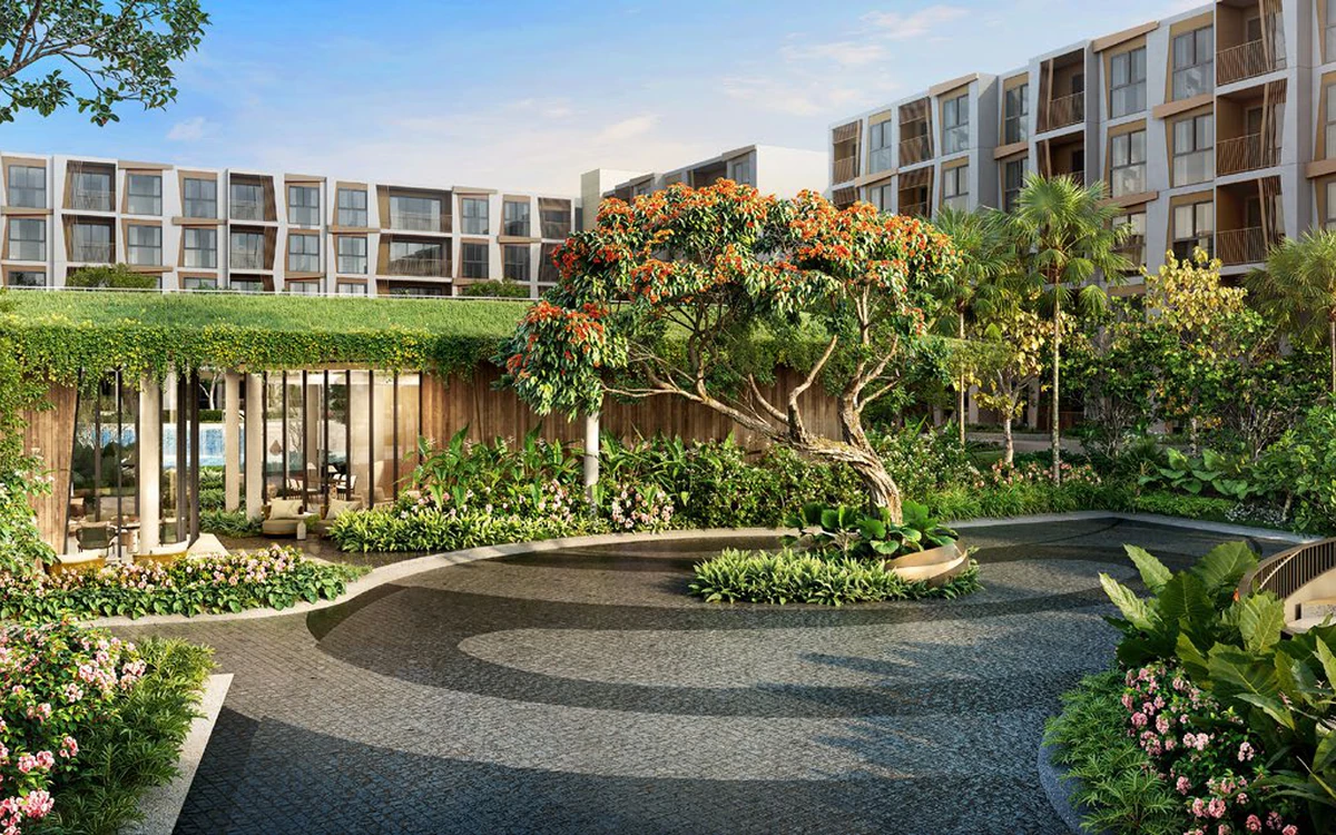 Rhea by Sansiri landscaped arrival garden and communal facilities building